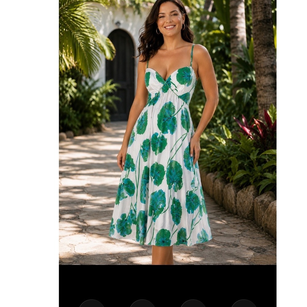 Diane Von Fussen Dress Sz XXL GREEN FLORAL straps Babydoll Milkmaid